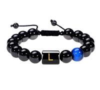 RWGSNB Bracciale Pietre Naturali Donna, Bracciale Perline Iniziali Uomo e Donna Braccialetto Pietra Naturale Onice Nero e Occhio Tigre Lettere Az Braccialetti Intrecciati Fatti a Mano Pietra Prezios