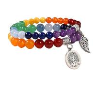 RWGSNB Bracciale Pietre Naturali Donna, Confezione da 2 Braccialetto Chakra per Donne Uomini Braccialetti Perline Pietre Preziose Chakra Ciondolo Albero Della Vita Braccialetti Reiki Yoga Contro L'A