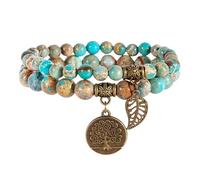 RWGSNB Bracciale Pietre Naturali Donna, Set 2 Braccialetto Chakra Multistrato Pietre Vere Gioielli Boho Braccialetti Ciondolo Albero Della Vita Braccialetti Dell'Amicizia Perline Pietre Preziose Ene