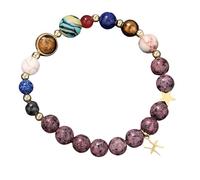 RWGSNB Bracelet en Pierre Naturelle, Bracciale Galassia del Sistema Solare Ciondolo A 12 Costellazioni 8 Mm in Granito Viola Naturale Braccialetti Cristalli Protezione Personalizzati per Uomo e Donn
