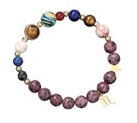 RWGSNB Bracelet Femme Pierre Naturelle, Bracciale Preziose del Sistema Solare Pendente Delle 12 Costellazioni Braccialetti Perline in Granito Viola Naturale 8 Mm Bracciali Cristallo Protezione per U
