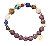RWGSNB Bracelet Femme Pierre Naturelle, Bracciale Preziose del Sistema Solare Pendente Delle 12 Costellazioni Braccialetti Perline in Granito Viola Naturale 8 Mm Bracciali Cristallo Protezione per U