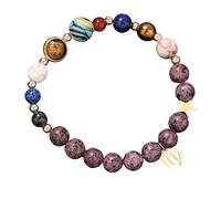 RWGSNB Bracelet Pierre Femme, Bracciale Galassia del Sistema Solare Ciondolo A 12 Costellazioni 8 Mm in Granito Viola Naturale Braccialetti Cristalli Protezione Personalizzati per Uomo e Donna Vergi