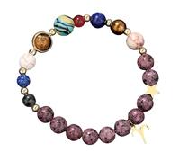 RWGSNB Bracelet Pierre Femme, Bracciale Preziose del Sistema Solare e Ciondolo 12 Costellazioni Braccialetti Perline in Granito Viola Naturale 8 Mm Bracciali Cristallo Protezione per Uomo e Donna Ar