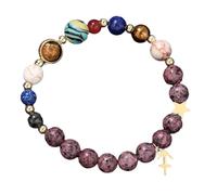 RWGSNB Bracelet Pierre Femme, Bracciale Preziose del Sistema Solare Pendente A 12 Costellazioni Braccialetti Perline in Granito Viola Naturale 8 Mm Bracciali Cristallo Protezione per Uomo e Donna Sa