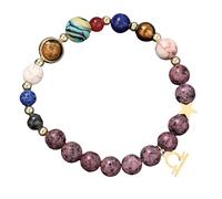 RWGSNB Bracelet Pierre Naturelle, Bracciale Galassia del Sistema Solare Ciondolo A 12 Costellazioni 8 Mm in Granito Viola Naturale Braccialetti Cristalli Protezione Personalizzati per Uomo e Donna B