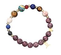 RWGSNB Bracelet Pierre Naturelle, Bracciale Galassia del Sistema Solare Ciondolo A 12 Costellazioni Braccialetti Pietre Preziose in Granito Viola Naturale 8 Mm Bracciali Cristallo Protezione Persona