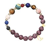 RWGSNB Bracelet Pierre Naturelle, Bracciale Preziose del Sistema Solare Ciondolo A 12 Costellazioni Braccialetti Perline in Granito Viola Naturale 8 Mm Bracciali Cristallo Protezione per Uomo e Donn