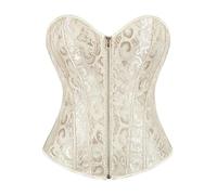 RWGSNB Bustino Donna, Corsetto Donna Lacci e Stecche Chiusura Frontale Cerniera Bustier in Raso Jacquard Senza Spalline Intimo Modellante Elegante Body Shaper Push Up Top Uscire Beige Taglia Xs