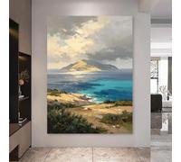 RWGSNB Dipinto Ad Olio 100% Dipinto a Mano Texture Spessa Paesaggio di Un'Isola Mediterranea Opera D'Arte Decorativa Realizzata Mano Su Tela Ideale per Soggiorno Camera Letto 60 x 90 cm.