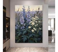 RWGSNB Dipinto Ad Olio 100% Dipinto a Mano Texture Spessa Raffigurante Un Delphinium Sperone Opera D'Arte Botanica Dipinto Decorativo Fatto Mano Su Tela per Soggiorno Camera Letto Corridoio 150 x 22