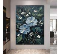 RWGSNB Dipinto Ad Olio 100% Dipinto a Mano Texture Spessa Soggetto Botanico Floreale Blu Opera D'Arte Decorativa Realizzata Mano Su Tela Arte Moderna Parete per Soggiorno Camera Letto 50 x 70 cm