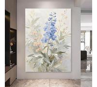 RWGSNB Dipinto Ad Olio Originale 100% Dipinto a Mano con Texture Spessa Raffigurante Un Delphinium Blu Opera Decorativa Su Tela Ideale per Decorare Pareti di Soggiorno Camera Letto Dimensioni 90 x 1
