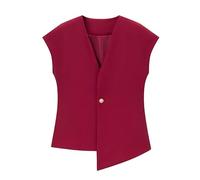 RWGSNB Gilet Donna Completamente Foderato Asimmetrico Orlo Alto e Basso Elegante Lavoro Donna Senza Maniche Blazer Tinta Unita Casual Ufficio Canotta Bordeaux Taglia S