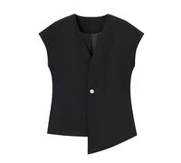 RWGSNB Gilet Donna Completamente Foderato Asimmetrico Orlo Alto e Basso Elegante Lavoro Senza Maniche Blazer Tinta Unita Casual Ufficio Canotta Nero Taglia S