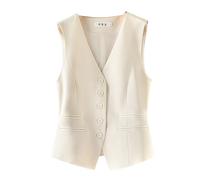 RWGSNB Gilet Donna con Scollo V Morbido Completamente Foderato con Bottoni Elegante Lavoro Ufficio Senza Maniche Casual Tinta Unita Canotta con Tasca Beige Xs