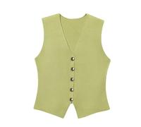 RWGSNB Gilet Donna, Gilet Donna Maglia Elegante Scollo V Lavorato Maglia Fine Monopetto Autunno Senza Maniche Giacca Casual Ufficio Elegante Waistcoats Verde M