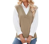RWGSNB Gilet Donna, Maglione Gilet Donna Maglia con Scollo V Senza Maniche Maglia Fine Semplice Tinta Unita Casual Ampio per Lavoro Ufficio Pullover Cachi Taglia S