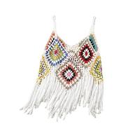 RWGSNB Gilet Donna, Top all'Uncinetto Donna Canotta Estiva Spalline Sottili Nappe Traforate Lavorato a Maglia Motivo Floreale Abbigliamento Spiaggia Casual Trasparente Boho Bikini Spiaggia Copricost