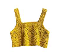 RWGSNB Gilet Donna, Top Corto all'Uncinetto Donna Stile Boho Canotta Traforata Canottiera Casual Spiaggia Costume Bagno Copricostume Leggero Senza Maniche Maglione Estivo Pullover Giallo XS