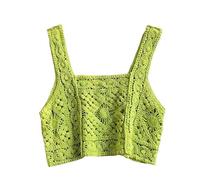 RWGSNB Gilet in Maglia Donna, Top Corto all'Uncinetto Donna Stile Boho Canotta Traforata Canottiera Casual Spiaggia Costume Bagno Copricostume Leggero Senza Maniche Maglione Estivo Pullover Verde Ta