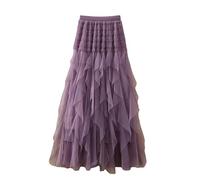 RWGSNB Gonna Lunga Tulle Strati Donna Lunga con Balze Gonfie e Vita Alta Sottogonna a Trapezio per Balli Fine Anno Matrimoni Feste Compleanno Viola XS