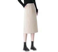 RWGSNB Gonne da Donna Gonna Midi in Lana per Donna Moda Autunno Inverno Elastiche Vita Alta Eleganti Casual a Trapezio Gonna Dritta in Lana con Tasche Beige XS