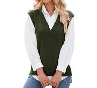 RWGSNB Maglioni Gilet, Maglione Gilet Lavorato Maglia con Scollo V Donna Senza Maniche Maglia Fine Semplice Tinta Unita Casual Ampio Lavoro Ufficio Verde S