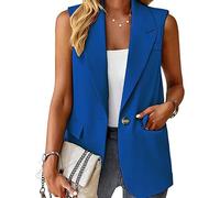 RWGSNB Panciotto Donna, Gilet da Donna Classico con Scollo a V Senza Maniche Blazer Cardigan Monopetto Casual Elegante da Ufficio con Tasche per L'Uso Quotidiano Blu 3Xl