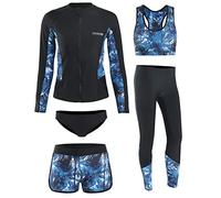 RWHXN Muta da Donna, Set da 5 Pezzi Tuta da Surf Protezione UV, Muta da Sub Elastica Atletica Estiva a Manica Lunga, Costume da Bagno Diviso per Kayak Surf Snorkeling-2XL(66-75kg)-Donne