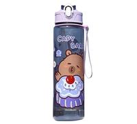 Rwigeboo Bottiglia d'Acqua Capybara 750 ml Bottiglia d'Acqua Kawaii Trasparente con Tazze da Bere a perdite di Paglia con Manico per Donne Sport Campeggio da Picnic Escursionismo, Viola Trasparente