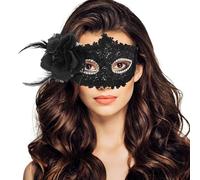 Rwigeboo Maschera Veneziana da Donna con Ornamento Floreale Maschera per Travestimento in PP Mezzo Viso da 8x4 Pollici con Cinturino per la Testa per Ballo di fine Anno, Halloween, Nera