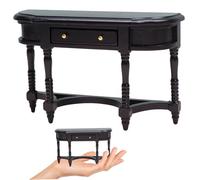 Rwigeboo Mobili per la casa delle Bambole, Tavolo da Bambola in Legno, Tavolo a metà Round in Scala 1/12 con mobili Miniatura Modello di cassetti per Accessori per la Camera da Letto, Nero