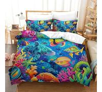 RWLOVJQZA Marine Organisms Copripiumino Da in 3 Pezzi,set Di Biancheria Da Letto Con Stampati in 3D, Federe,cerniera, Copripiumino in Microfibra,per Ragazzi E Ragazze Double（200x200cm）