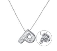 RWQIAN Bubble Initial Letter Chain Argento Delle Donne Balloon Sparkling Zirconia Lettera Pendente Collana Alfabeto P Gioielli Regali delle Donne