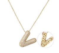 RWQIAN Bubble Initial Letter Chain Oro Delle Donne Balloon Sparkling Zirconia Lettera Pendente Collana Alfabeto V Gioielli Regali delle Donne