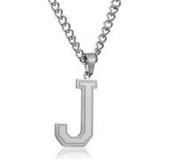 RWQIAN Collana Uomo con Lettera Ciondelli Argento Acciaio Inossidabile Iniziale Lettere J Collana Pendente 60cm Pasche Festa del Padre Anniversario Regali per Uomo Ragazzi