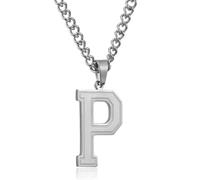 RWQIAN Collana Uomo con Lettera Ciondelli Argento/Oro/Nero Acciaio Inossidabile Iniziale Lettere A-Z Collana Pendente 60cm Pasche Festa del Padre Anniversario Regali per Uomo Ragazzi