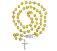 RWQIAN Rosario Perline Donne Cattoliche Uomo,Giallo Rosario Bling Perline Collana con Croce Pendente Prima Santa Comunione Battesimo Regalo per Ragazze Ragazzi