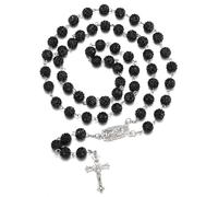 RWQIAN Rosario Perline Donne Cattoliche Uomo,Nero Rosario Bling Perline Collana con Croce Pendente Prima Santa Comunione Battesimo Regalo per Ragazze Ragazzi