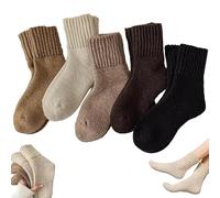 RWRAEO 5 Pairs Women's Solid Mid-Calf Socks,Thick Winter Knit Warm Socks,Women's Winter Boots Socks Thick Warm Cozy Crew Socks