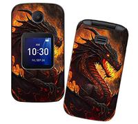 RWUTYTIUL Custodia per Alcatel Go Flip 4 / TCL Flip Pro con protezione dello schermo in vetro temperato, doppio strato antigraffio antiurto protettiva sottile a griglia per donne e uomini, drago