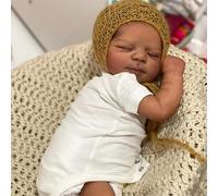 RXDOLL 18 Pollici 45 CM Nero Reborn Bambole Del Bambino Del Silicone Corpo Completo Del Vinile Ragazzo Che Dorme Afroamericano Realistico Neonato Bambole Anatomicamente Corretto Bambola Giocattolo