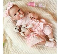 RXDOLL Bambola realistica con occhi azzurri, 45,7 cm, in silicone, corpo completo, anatomicamente corretto, bambini rinati che sembrano reali con giocattoli per l'alimentazione