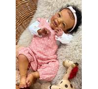 RXDOLL Bambole nere rinate sorridenti da 20 pollici realistiche bambole afroamericane che sembrano veri neonati bambola biracial pelle marrone con giocattoli per l'alimentazione