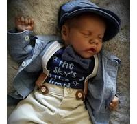 RXDOLL Bambole Reborn Baby in silicone a corpo intero afroamericano nero ragazzo 45,7 cm che dorme realistica bambola neonata anatomicamente corretta bambola reale regali di compleanno di Natale per