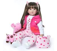RXDOLL Bambole Reborn per bambini, 61 cm, realistiche, con corpo in morbido tessuto, fatta a mano, con capelli lunghi, idea regalo per bambini
