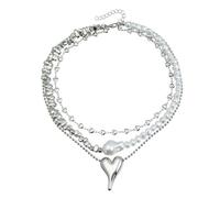 Rxgiasup Elegante collana con ciondolo a forma di cuore con base in lega con perle che dettagliano catena regolabile per il collo gioielli suo accessorio alla moda per la clavicola