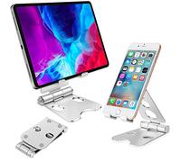 RXKEJI - Supporto per cellulare, supporto per tablet, completamente pieghevole, regolabile, compatibile con iPhone, Samsung, iPad Pro Mini Air, Kindle, Switch, tablet, tutti i telefoni, argento
