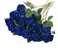 RXKFIGX 12 Pezzi Rose Fiori Artificiali Bouquet di Fiori di Seta Artificiale Rose Blu Finte in Seta Artificiale Rose Finte per Decorazioni per Matrimoni Home Office Cucina Ufficio Giardino（Blu）